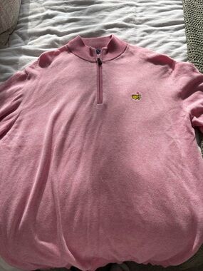 Men's Pink Half-Zip Sweater with Embroidered Trophy Motif